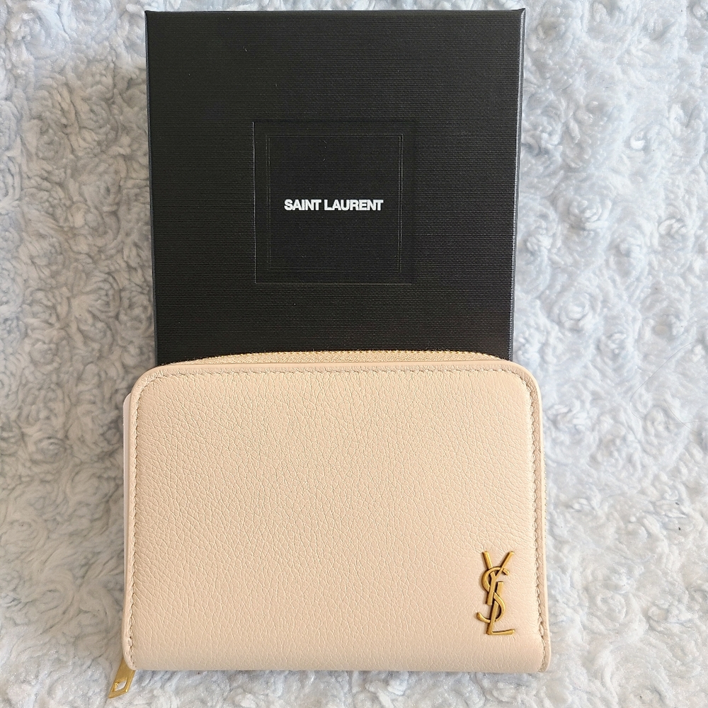 YSL Saint Laurent Beige Tiny Monogram Bi-Fold Wallet